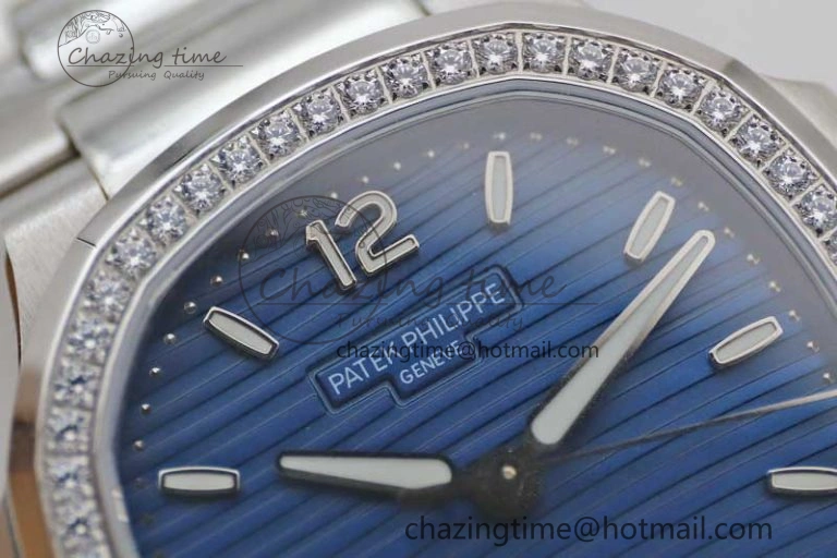 Nautilus 7118 1A MSF 1:1 Best Edition Blue Textured Dial Diamonds Bezel on SS Bracelet A324 Super Clone
