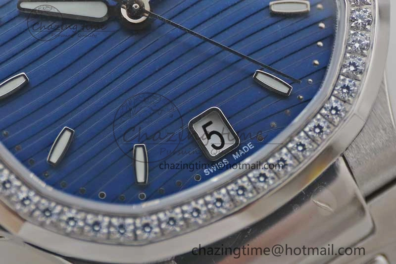 Nautilus 7118 1A MSF 1:1 Best Edition Blue Textured Dial Diamonds Bezel on SS Bracelet A324 Super Clone