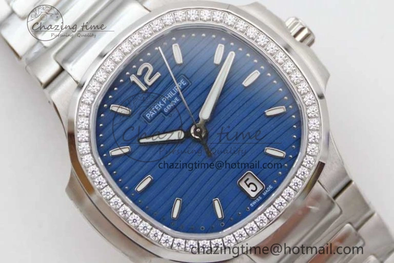 Nautilus 7118 1A MSF 1:1 Best Edition Blue Textured Dial Diamonds Bezel on SS Bracelet A324 Super Clone