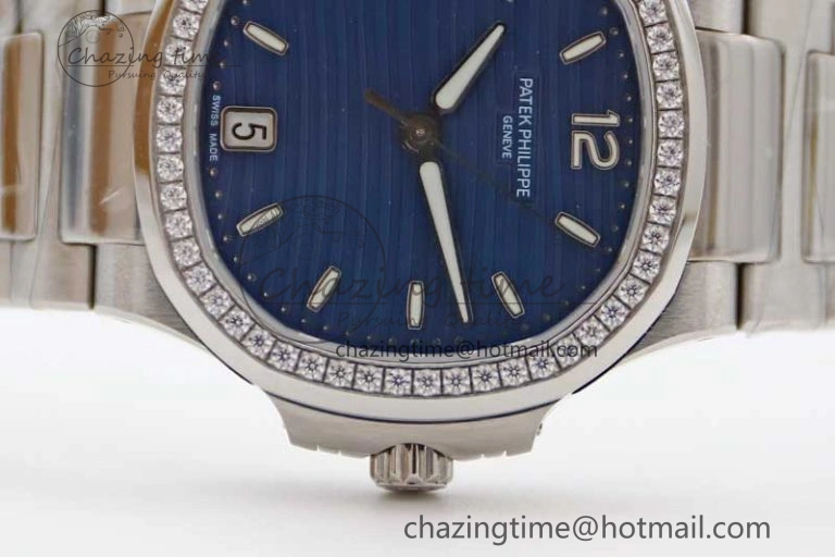 Nautilus 7118 1A MSF 1:1 Best Edition Blue Textured Dial Diamonds Bezel on SS Bracelet A324 Super Clone