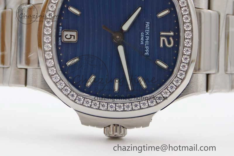 Nautilus 7118 1A MSF 1:1 Best Edition Blue Textured Dial Diamonds Bezel on SS Bracelet A324 Super Clone