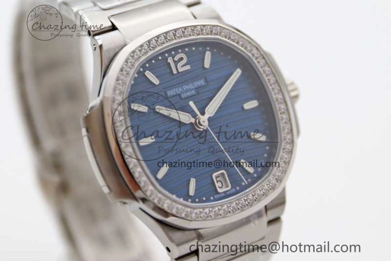 Nautilus 7118 1A MSF 1:1 Best Edition Blue Textured Dial Diamonds Bezel on SS Bracelet A324 Super Clone