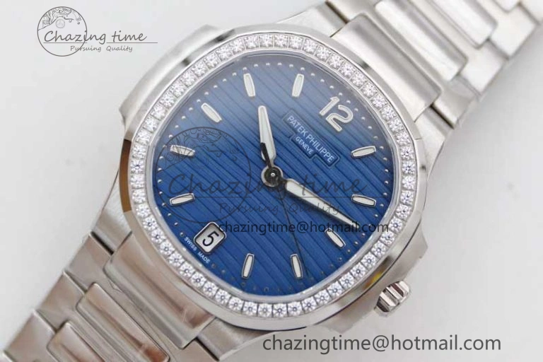 Nautilus 7118 1A MSF 1:1 Best Edition Blue Textured Dial Diamonds Bezel on SS Bracelet A324 Super Clone
