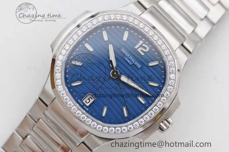 Nautilus 7118 1A MSF 1:1 Best Edition Blue Textured Dial Diamonds Bezel on SS Bracelet A324 Super Clone