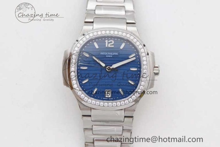 Nautilus 7118 1A MSF 1:1 Best Edition Blue Textured Dial Diamonds Bezel on SS Bracelet A324 Super Clone