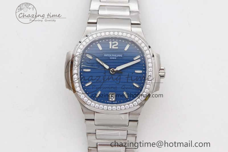 Nautilus 7118 1A MSF 1:1 Best Edition Blue Textured Dial Diamonds Bezel on SS Bracelet A324 Super Clone