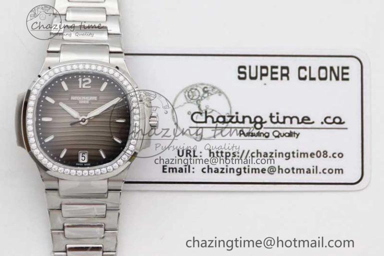 Nautilus 7118 1A MSF 1:1 Best Edition Gray Textured Dial Diamonds Bezel on SS Bracelet A324 Super Clone