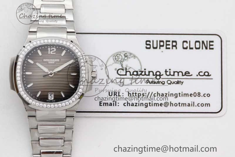 Nautilus 7118 1A MSF 1:1 Best Edition Gray Textured Dial Diamonds Bezel on SS Bracelet A324 Super Clone