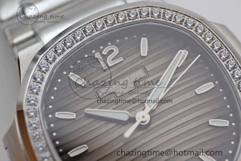 Nautilus 7118 1A MSF 1:1 Best Edition Gray Textured Dial Diamonds Bezel on SS Bracelet A324 Super Clone