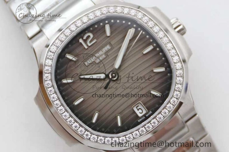 Nautilus 7118 1A MSF 1:1 Best Edition Gray Textured Dial Diamonds Bezel on SS Bracelet A324 Super Clone