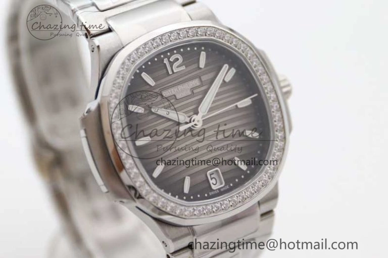 Nautilus 7118 1A MSF 1:1 Best Edition Gray Textured Dial Diamonds Bezel on SS Bracelet A324 Super Clone