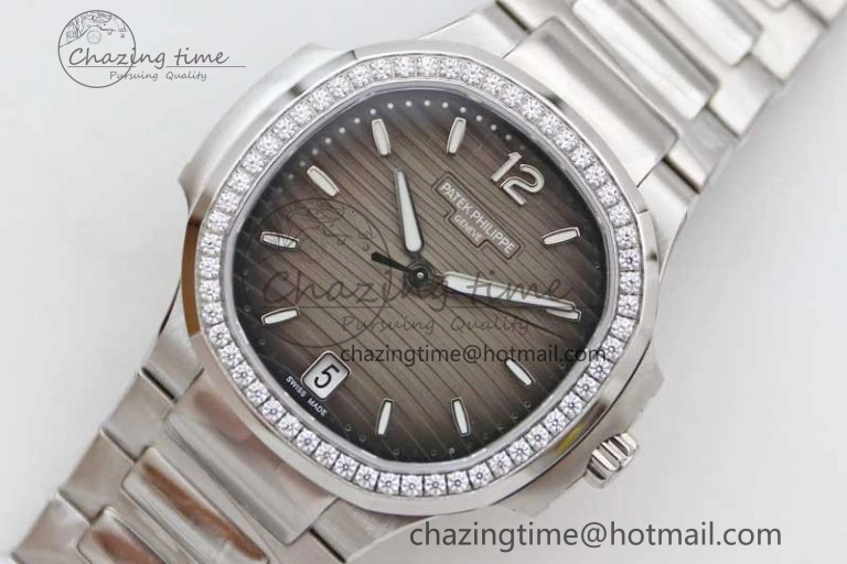 Nautilus 7118 1A MSF 1:1 Best Edition Gray Textured Dial Diamonds Bezel on SS Bracelet A324 Super Clone