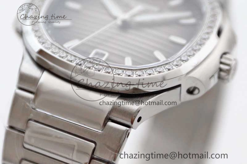 Nautilus 7118 1A MSF 1:1 Best Edition Gray Textured Dial Diamonds Bezel on SS Bracelet A324 Super Clone