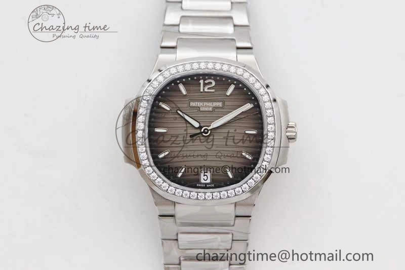 Nautilus 7118 1A MSF 1:1 Best Edition Gray Textured Dial Diamonds Bezel on SS Bracelet A324 Super Clone