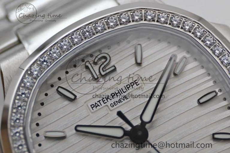 Nautilus 7118 1A MSF 1:1 Best Edition White Textured Dial Diamonds Bezel on SS Bracelet A324 Super Clone