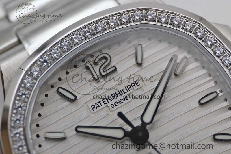 Nautilus 7118 1A MSF 1:1 Best Edition White Textured Dial Diamonds Bezel on SS Bracelet A324 Super Clone