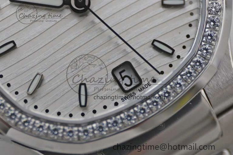 Nautilus 7118 1A MSF 1:1 Best Edition White Textured Dial Diamonds Bezel on SS Bracelet A324 Super Clone