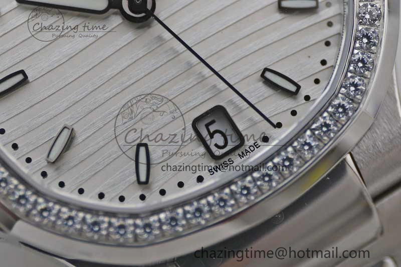 Nautilus 7118 1A MSF 1:1 Best Edition White Textured Dial Diamonds Bezel on SS Bracelet A324 Super Clone