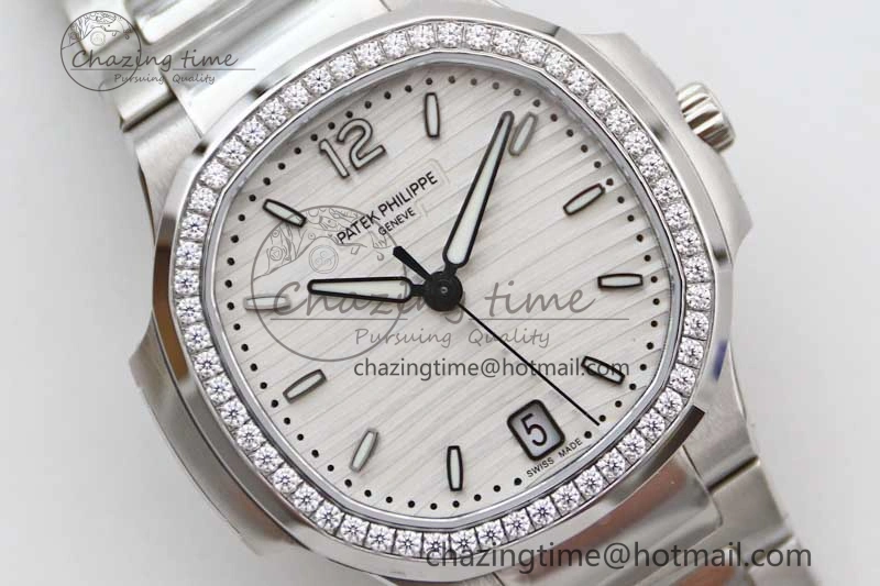 Nautilus 7118 1A MSF 1:1 Best Edition White Textured Dial Diamonds Bezel on SS Bracelet A324 Super Clone