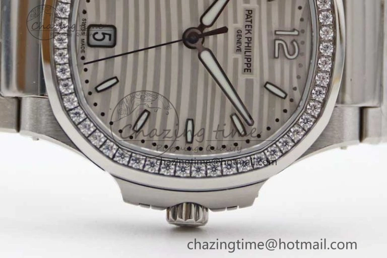 Nautilus 7118 1A MSF 1:1 Best Edition White Textured Dial Diamonds Bezel on SS Bracelet A324 Super Clone