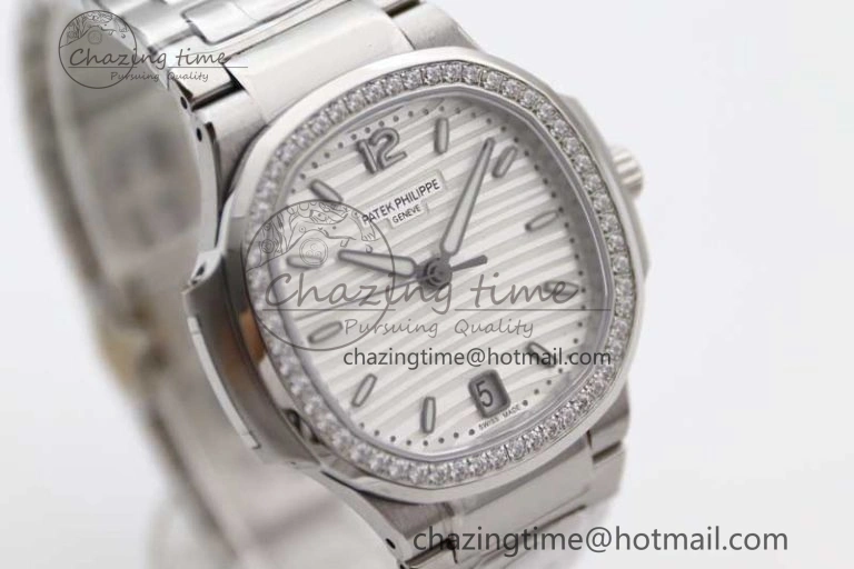 Nautilus 7118 1A MSF 1:1 Best Edition White Textured Dial Diamonds Bezel on SS Bracelet A324 Super Clone