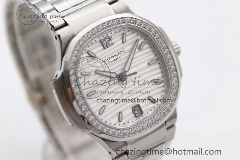 Nautilus 7118 1A MSF 1:1 Best Edition White Textured Dial Diamonds Bezel on SS Bracelet A324 Super Clone