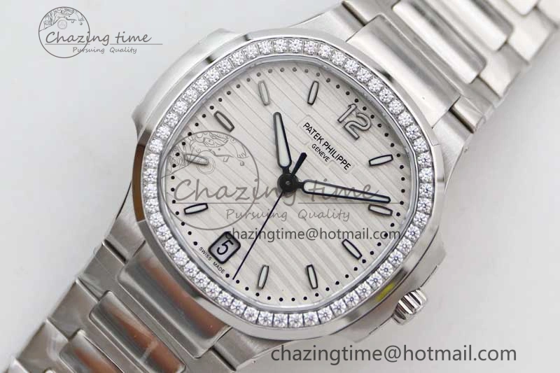 Nautilus 7118 1A MSF 1:1 Best Edition White Textured Dial Diamonds Bezel on SS Bracelet A324 Super Clone
