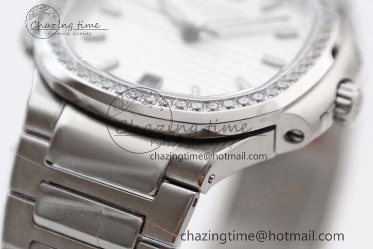 Nautilus 7118 1A MSF 1:1 Best Edition White Textured Dial Diamonds Bezel on SS Bracelet A324 Super Clone