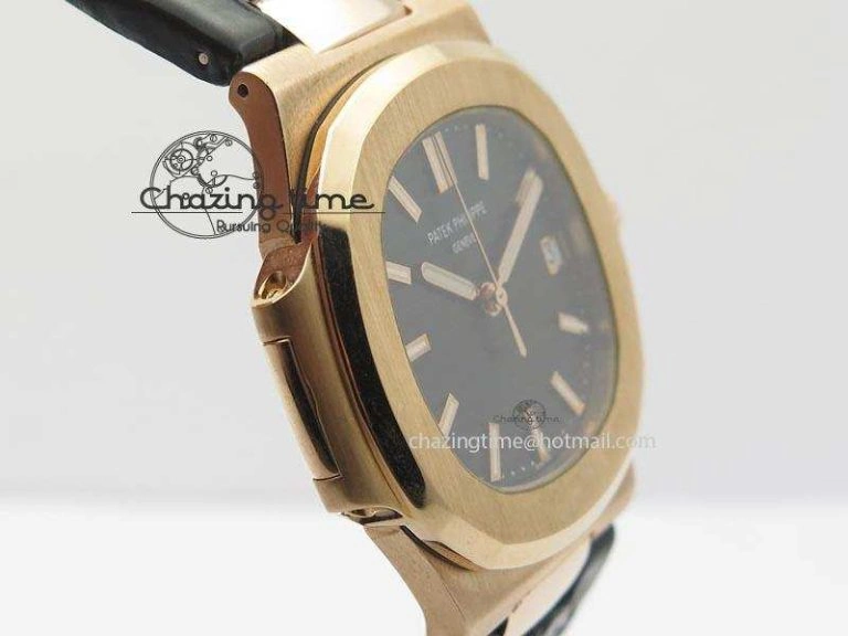 Nautilus Jumbo 18K Wrapped RG BP-Maker Edition Black Dial On Black Leather Strap PP324CS