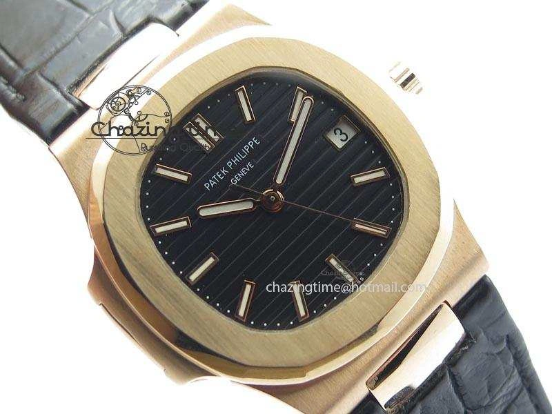 Nautilus Jumbo 18K Wrapped RG BP-Maker Edition Black Dial On Black Leather Strap PP324CS