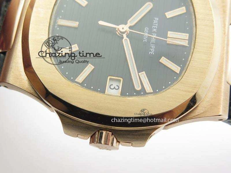 Nautilus Jumbo 18K Wrapped RG BP-Maker Edition Black Dial On Black Leather Strap PP324CS