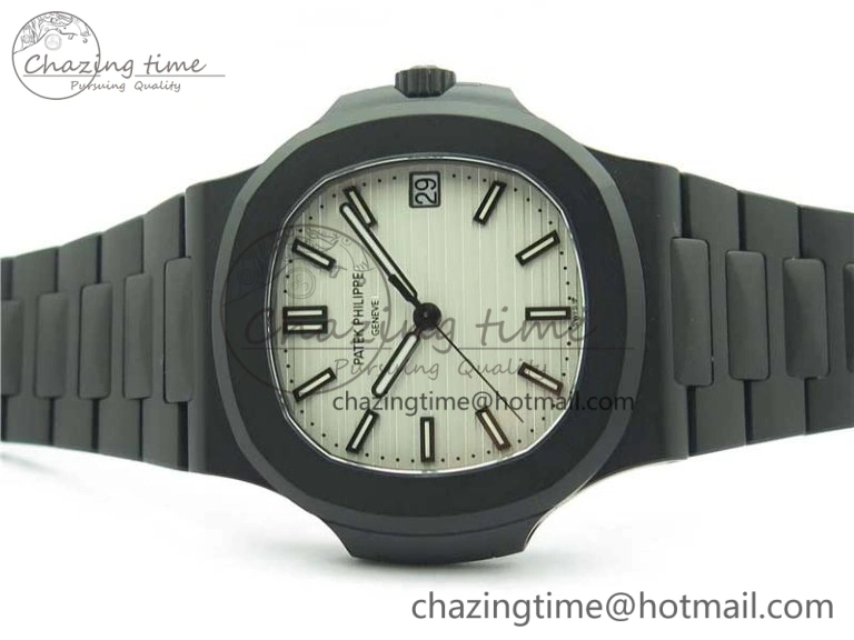 Nautilus Jumbo 5711 DLC PPF 1:1 Best Edition White Textured Dial on DLC Bracelet PPF324