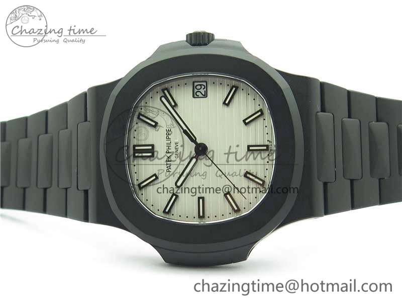 Nautilus Jumbo 5711 DLC PPF 1:1 Best Edition White Textured Dial on DLC Bracelet PPF324