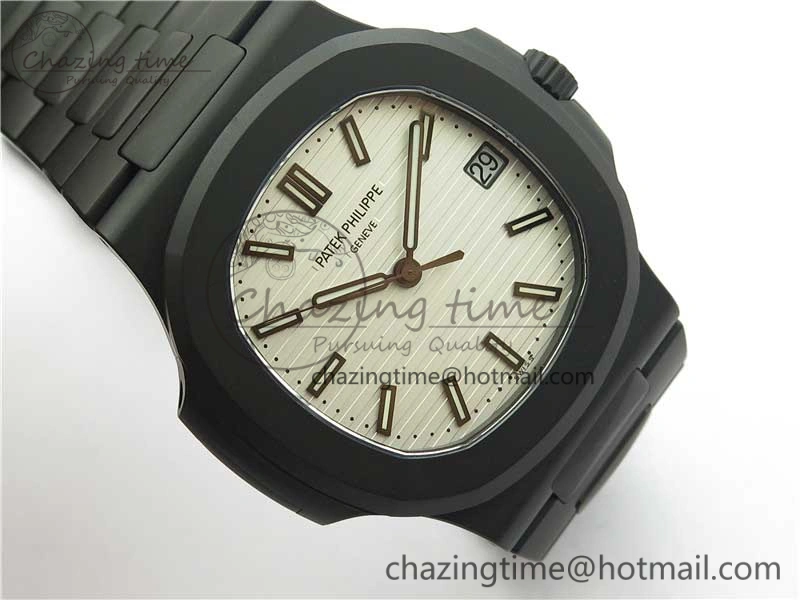 Nautilus Jumbo 5711 DLC PPF 1:1 Best Edition White Textured Dial on DLC Bracelet PPF324