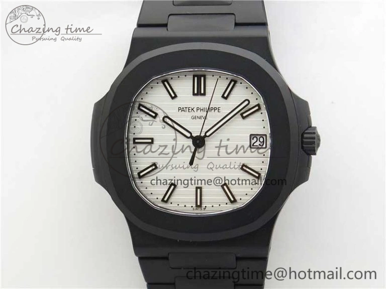 Nautilus Jumbo 5711 DLC PPF 1:1 Best Edition White Textured Dial on DLC Bracelet PPF324