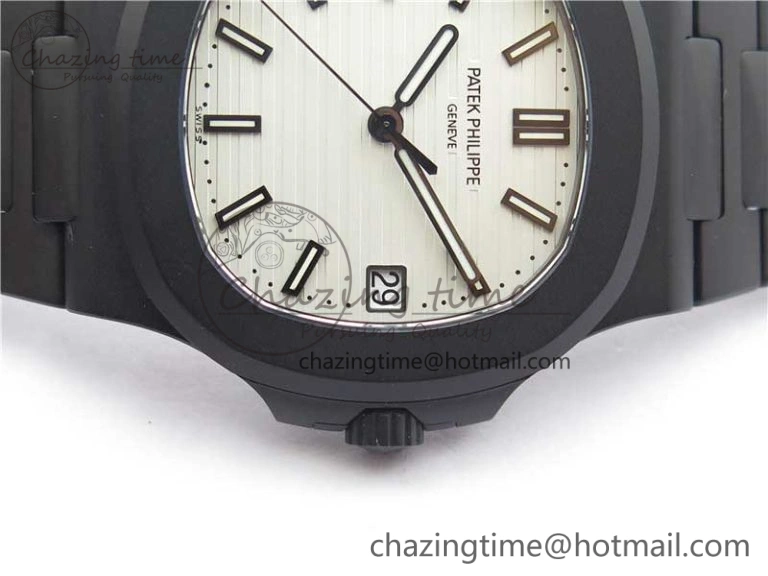 Nautilus Jumbo 5711 DLC PPF 1:1 Best Edition White Textured Dial on DLC Bracelet PPF324