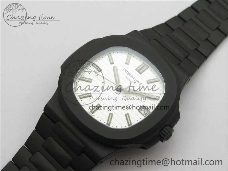 Nautilus Jumbo 5711 DLC PPF 1:1 Best Edition White Textured Dial on DLC Bracelet PPF324