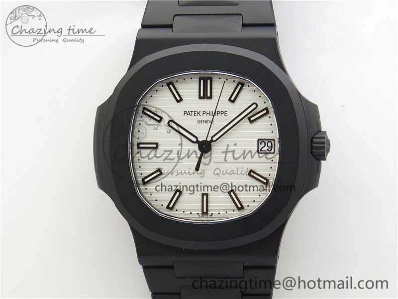 Nautilus Jumbo 5711 DLC PPF 1:1 Best Edition White Textured Dial on DLC Bracelet PPF324