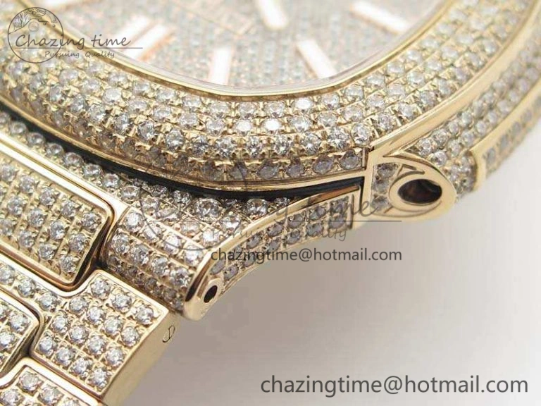 Nautilus Jumbo 5711 Full Paved Diamonds Case Diamond Dial On RG Full Paved Diamonds Bracelet A324