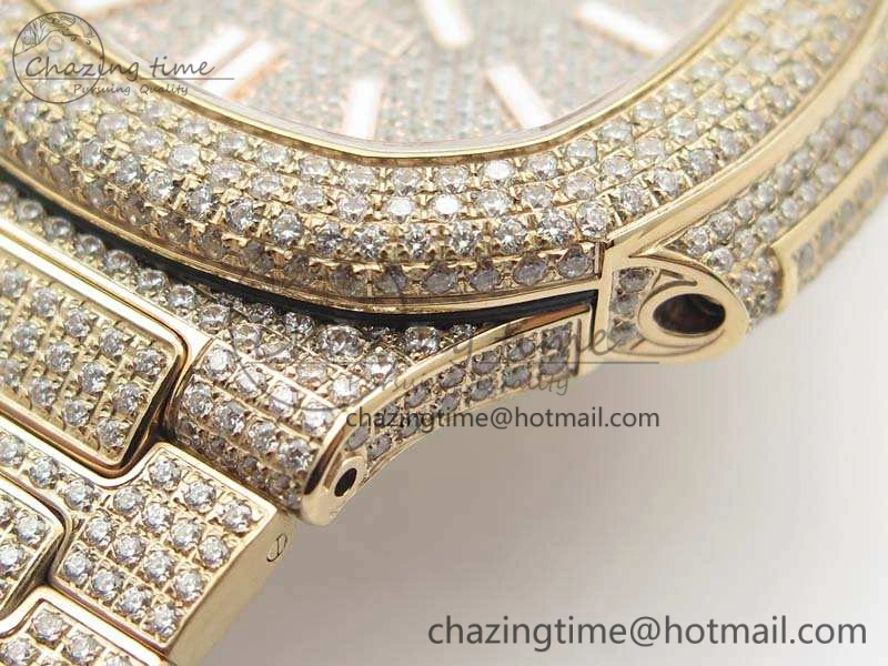 Nautilus Jumbo 5711 Full Paved Diamonds Case Diamond Dial On RG Full Paved Diamonds Bracelet A324