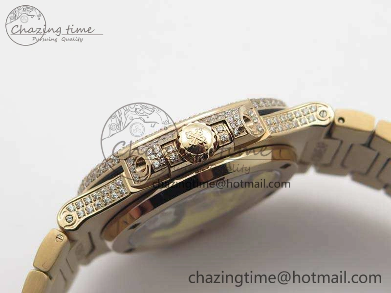 Nautilus Jumbo 5711 Full Paved Diamonds Case Diamond Dial On RG Full Paved Diamonds Bracelet A324