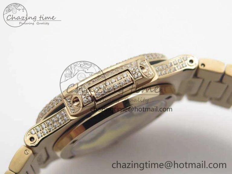 Nautilus Jumbo 5711 Full Paved Diamonds Case Diamond Dial On RG Full Paved Diamonds Bracelet A324