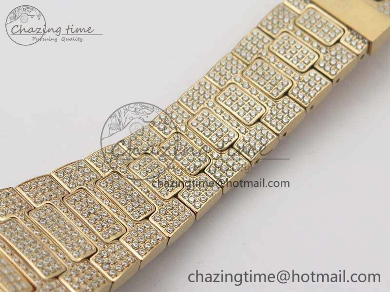 Nautilus Jumbo 5711 Full Paved Diamonds Case Diamond Dial On RG Full Paved Diamonds Bracelet A324