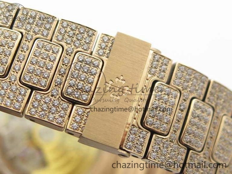 Nautilus Jumbo 5711 Full Paved Diamonds Case Diamond Dial On RG Full Paved Diamonds Bracelet A324