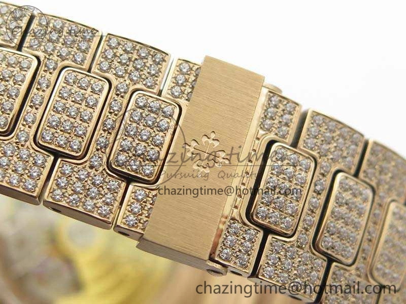 Nautilus Jumbo 5711 Full Paved Diamonds Case Diamond Dial On RG Full Paved Diamonds Bracelet A324