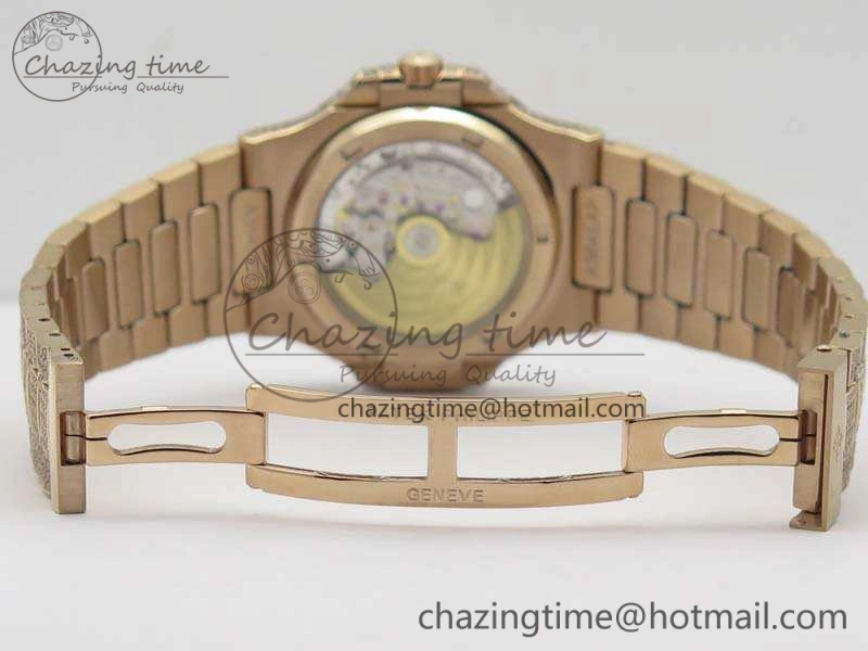 Nautilus Jumbo 5711 Full Paved Diamonds Case Diamond Dial On RG Full Paved Diamonds Bracelet A324
