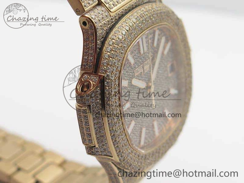 Nautilus Jumbo 5711 Full Paved Diamonds Case Diamond Dial On RG Full Paved Diamonds Bracelet A324