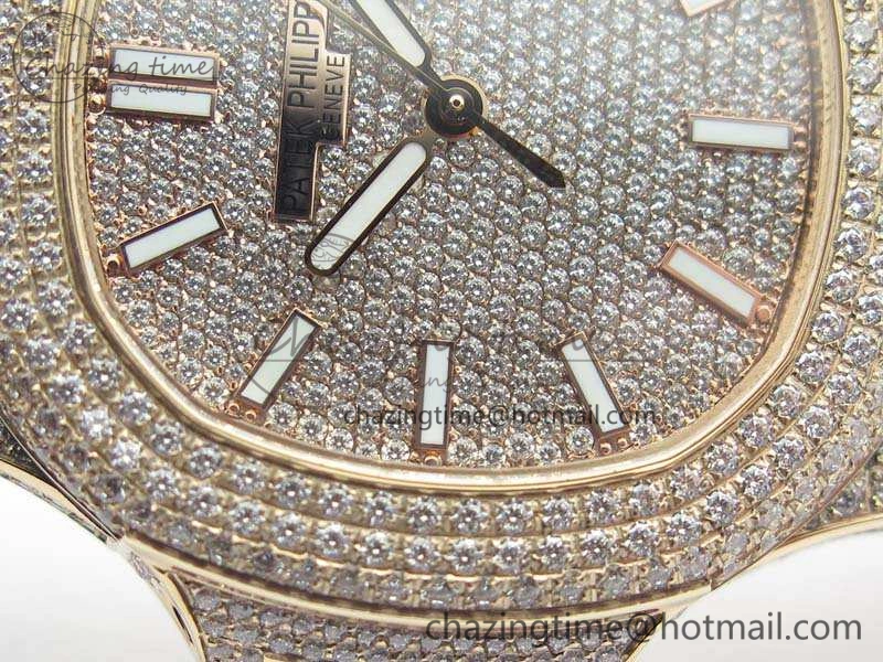 Nautilus Jumbo 5711 Full Paved Diamonds Case Diamond Dial On RG Full Paved Diamonds Bracelet A324