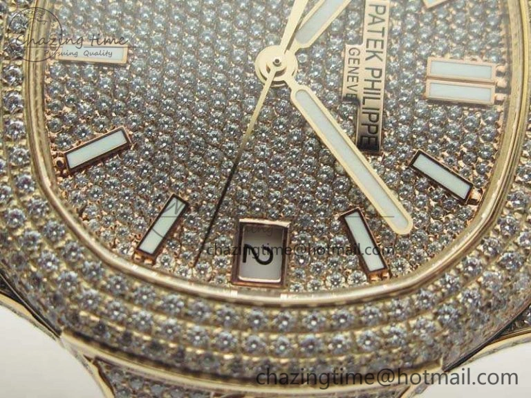 Nautilus Jumbo 5711 Full Paved Diamonds Case Diamond Dial On RG Full Paved Diamonds Bracelet A324