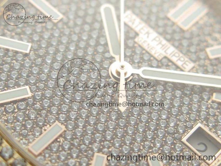 Nautilus Jumbo 5711 Full Paved Diamonds Case Diamond Dial On RG Full Paved Diamonds Bracelet A324